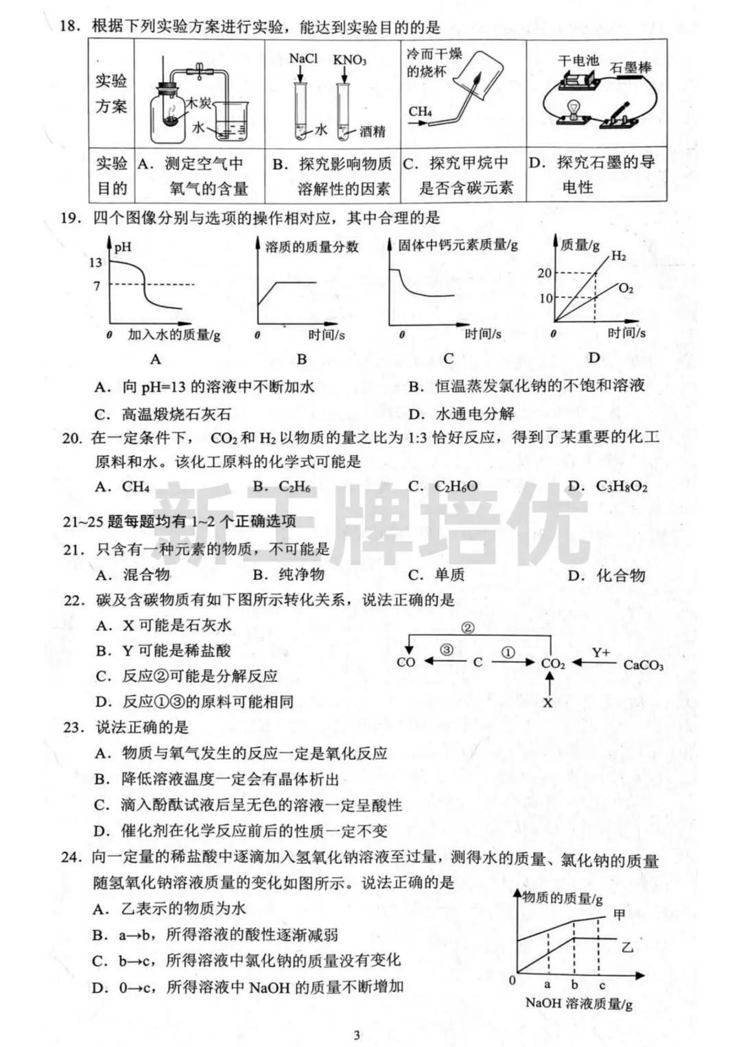 杨浦化学一模卷