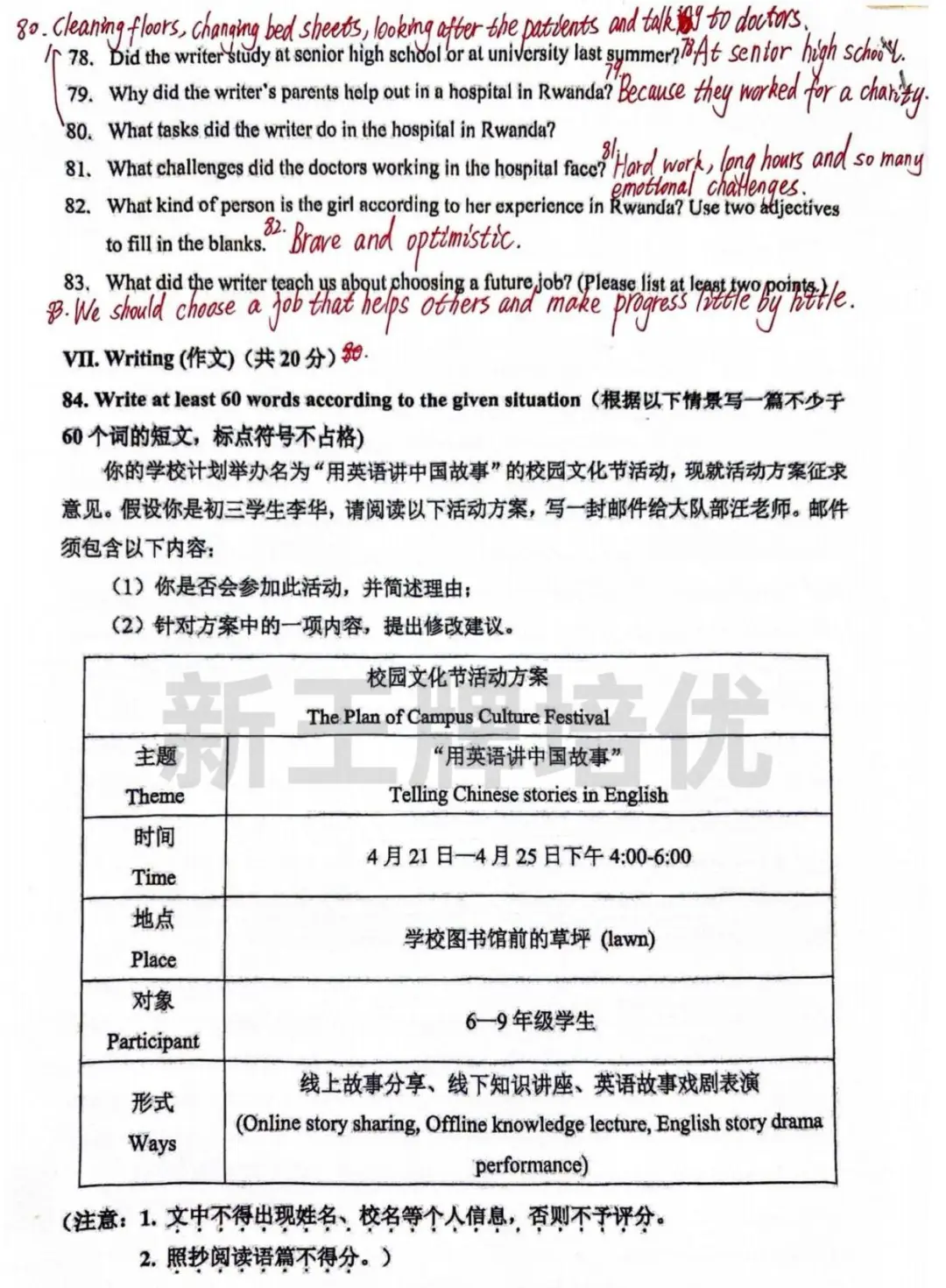 闵行/静安二模英语答案,上海初三二模答案,上海初中补习班