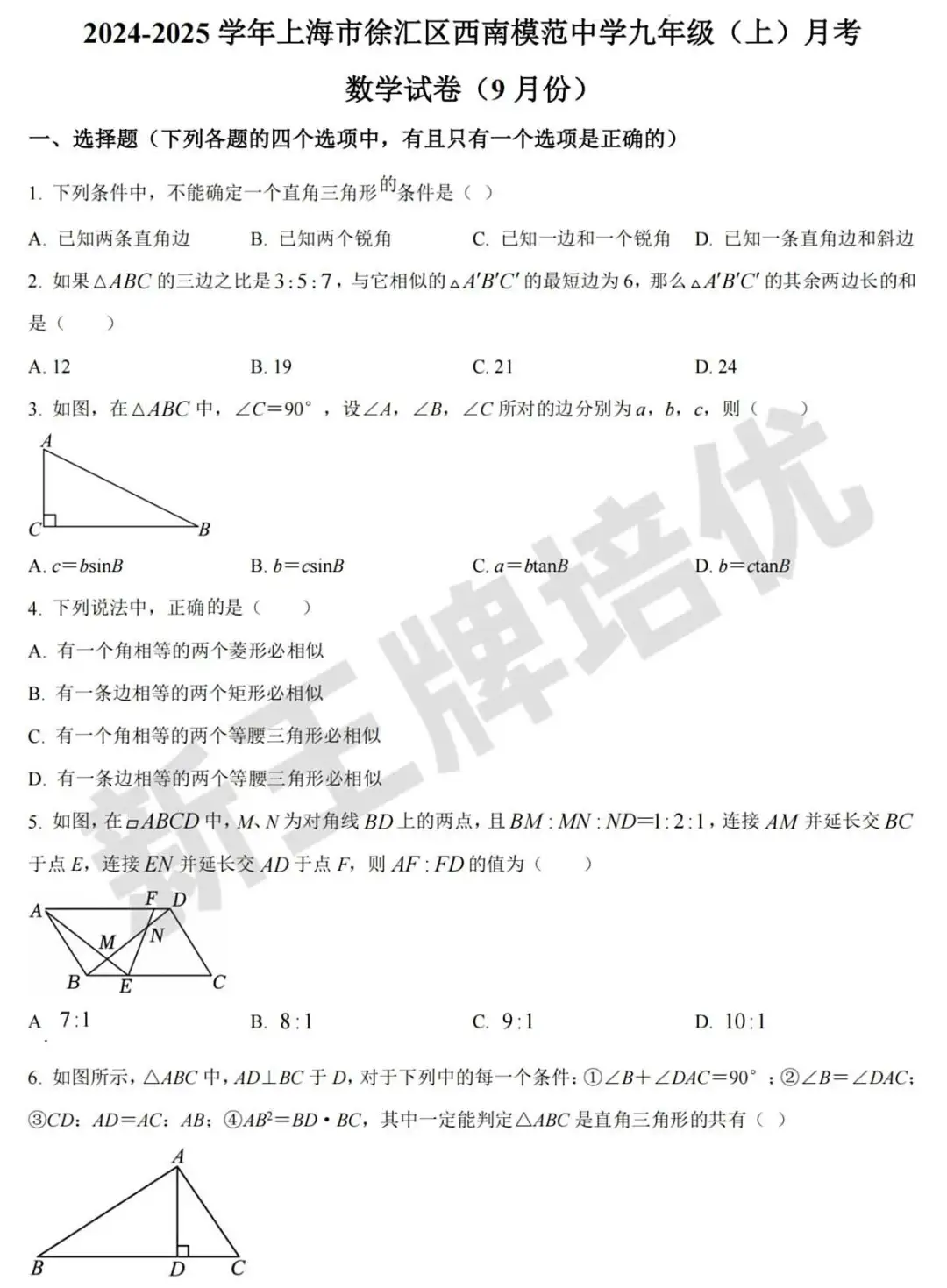 112套初中【9月月考】试卷！覆盖6~9年级，全科都有