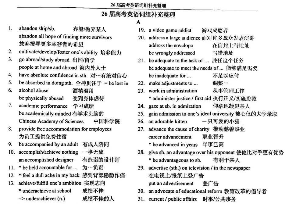 复附、华二高中英语词汇/词组整理 复附、华二高中英语词汇/词组整理